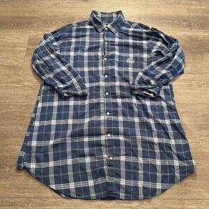 Lauren Ralph‎ Lauren Shirt Mens Large Blue Plaid 3/4 Sleeve Button Up Crest Logo